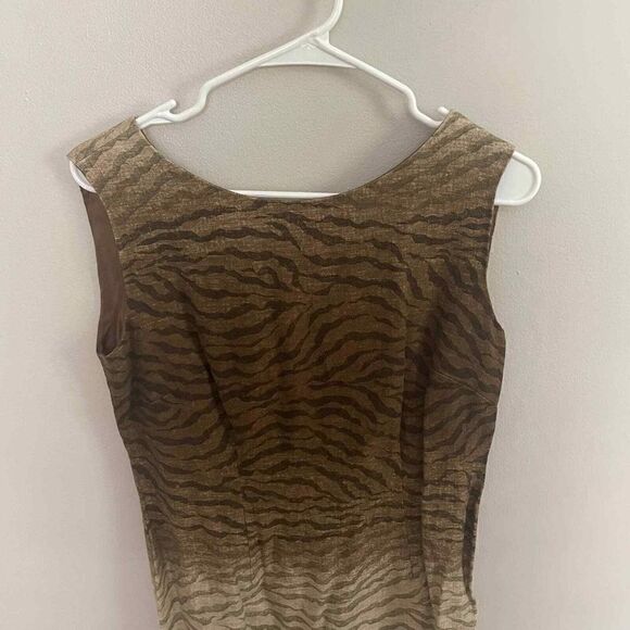 Vintage‎ Stonebridge Made in Mexico Brown Zebra print Linen Rayon Dress Size 6P - Picture 8 of 9